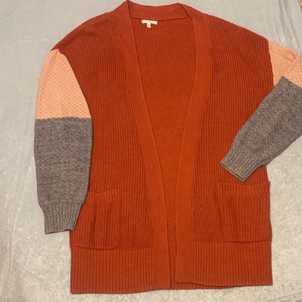 Maurices Rust and Gray Open Front Cardigan